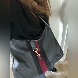 Vintage Gucci Jackie Black and Red Leather Shoulder Bag